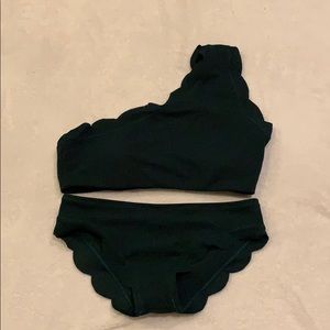 Dark green scalloped one shoulder bikini size s